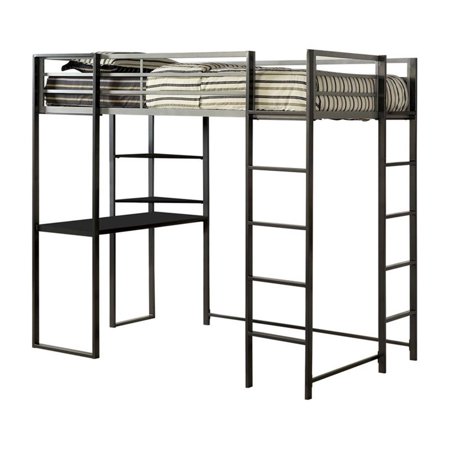 Roseberry Kids Contemporary Metal Twin Loft Bed with Workstation in Silver
