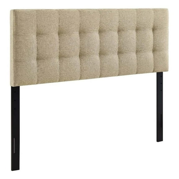 Modern Fabric Queen Tufted Panel Headboard in Beige