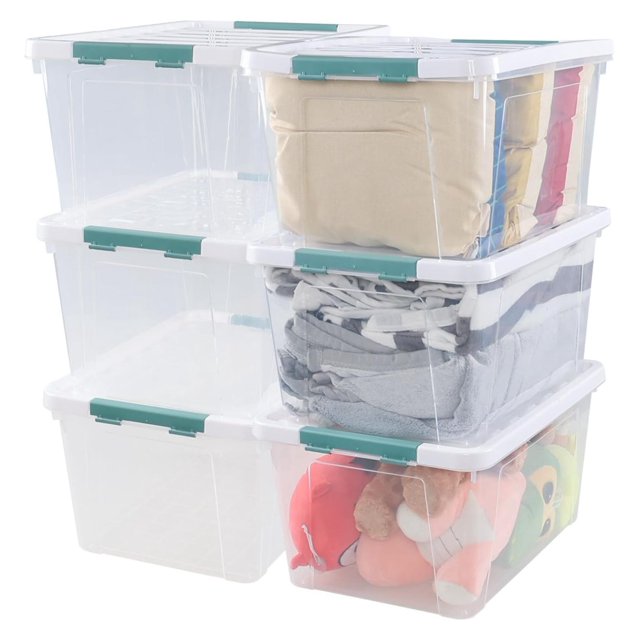 Rosebloom 36 Quart Large Latching Storage Bin, Stackable Plastic