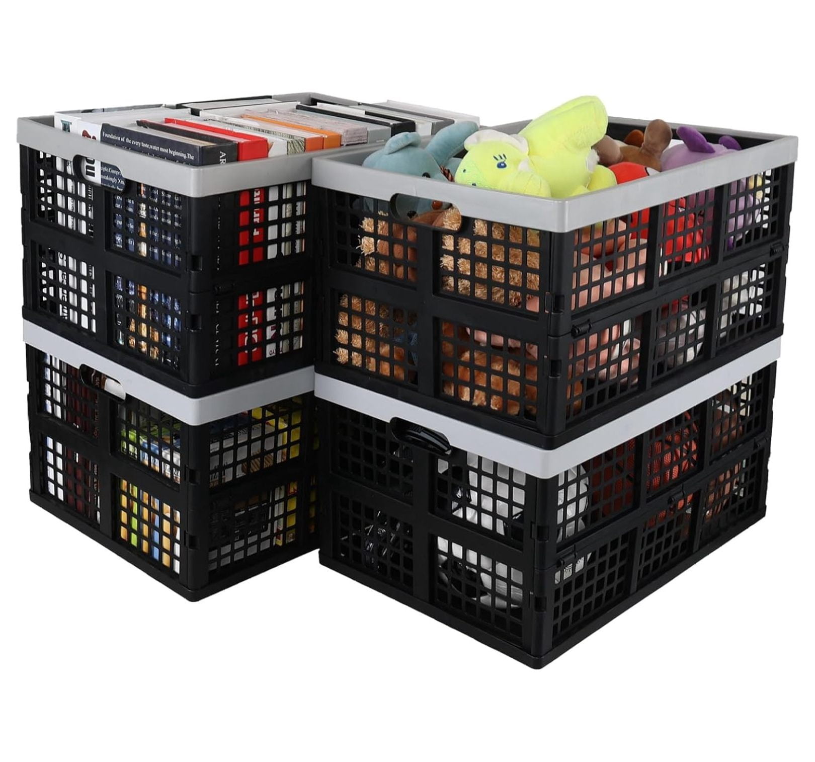 Rosebloom 42 L Large Plastic Folding Storage Crates, Plastic Stackable ...