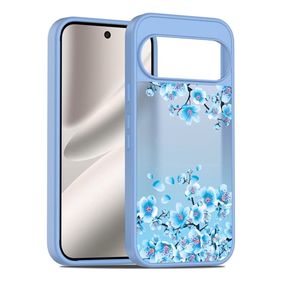 Rosebono Compatible With Google Pixel 10 / Pixel 10 Pro / Pixel 9 / Pixel 9 Pro Case, Graphic Design Translucent Matte Gradient Transparent Soft TPU Skin Cover Protection Case (Blue Flower)