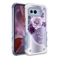 thumbnail image 1 of Rosebono Compatible With Google Pixel 9A Case, Hybrid Dual Layer Graphic Design Pattern Heavy Duty Protection Case For Google Pixel 9A (Purple Flower), 1 of 4