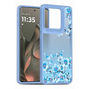 Rosebono Compatible With Motorola Edge 2025 Case, Graphic Design Translucent Matte Gradient Transparent Soft TPU Skin Cover Protection Case (Blue Flower)
