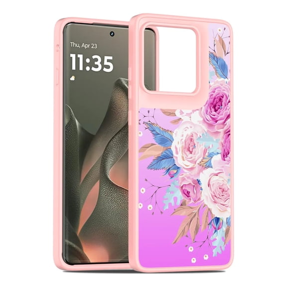 Rosebono Compatible With Motorola Edge 2026 Case, Graphic Design Translucent Matte Gradient Transparent Soft TPU Skin Cover Protection Case (Pink Flower)