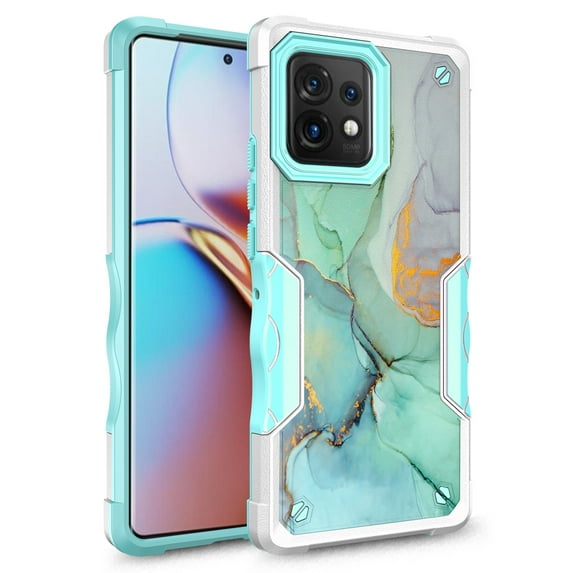 Rosebono Compatible With Motorola Edge Plus 2023/X40/X40 Pro Case, Hybrid Dual Layer Graphic Design Pattern Heavy Duty Protection Case For Motorola Edge Plus 2023 (Green Marble)