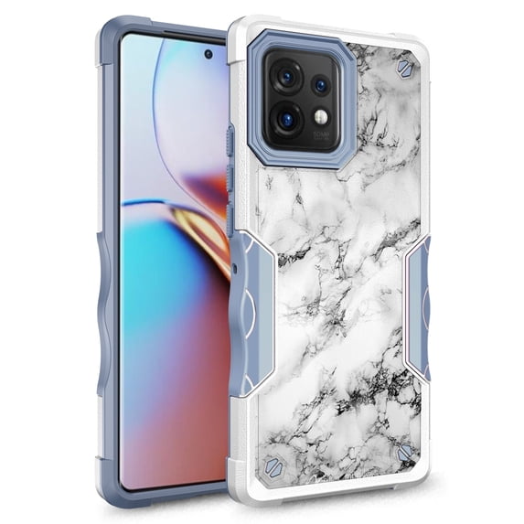 Rosebono Compatible With Motorola Edge Plus 2023/X40/X40 Pro Case, Hybrid Dual Layer Graphic Design Pattern Heavy Duty Protection Case For Motorola Edge Plus 2023 (White Marble)