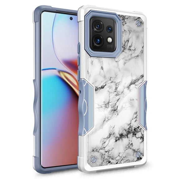 Rosebono Compatible With Motorola Edge Plus 2023/X40/X40 Pro Case, Hybrid Dual Layer Graphic Design Pattern Heavy Duty Protection Case For Motorola Edge Plus 2023 (White Marble)