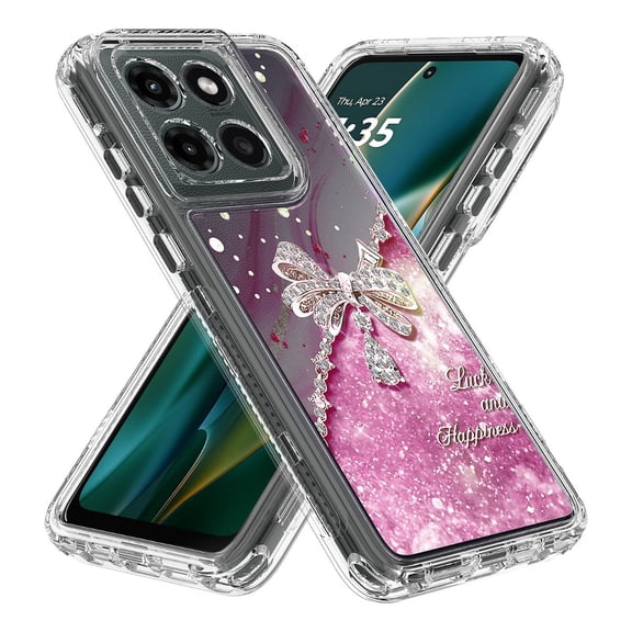 Rosebono Compatible With Motorola Moto G 2025 / Moto G 2026 / Moto G Play 2026 Sparkle Rhinestone Diamond Colorful Butterfly Graphics Design 3-Layer Hybrid Armor Cover Case (Pink)
