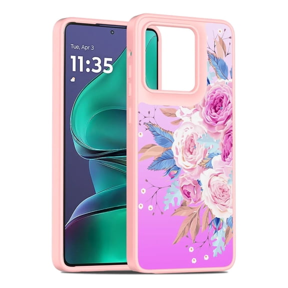 Rosebono Compatible With Motorola Moto G 2026 / G 2025 / G Play 2026 Case, Graphic Design Translucent Matte Gradient Transparent Soft TPU Skin Cover Protection Case (Pink Flower)