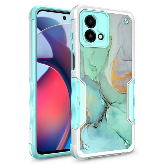 Rosebono Compatible With Motorola Moto G 5G 2023 Case, Hybrid Dual Layer Graphic Design Pattern Heavy Duty Protection Case For Motorola Moto G 5G 2023 (Green Marble)