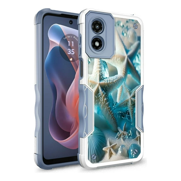 Rosebono Compatible With Motorola Moto G 5G 2024 Case, Hybrid Dual Layer Graphic Design Pattern Heavy Duty Protection Case For Motorola Moto G 5G 2024 (Starfish)