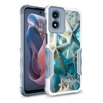 Rosebono Compatible With Motorola Moto G 5G 2024 Case, Hybrid Dual Layer Graphic Design Pattern Heavy Duty Protection Case For Motorola Moto G 5G 2024 (Starfish)