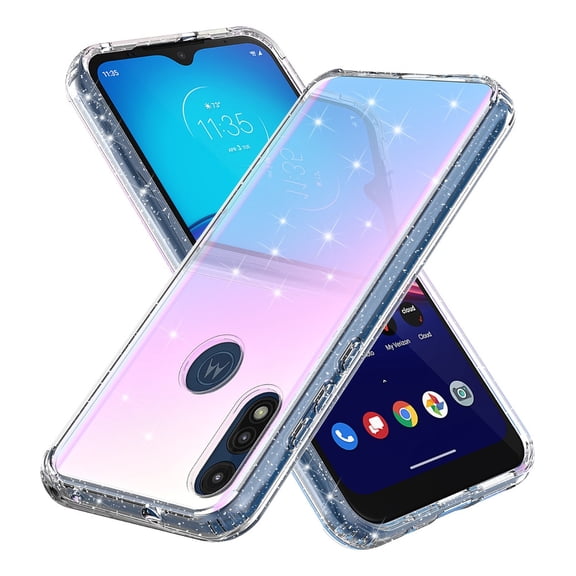 Rosebono Compatible With Motorola Moto G Fast Case, Bling Glitter Sparkle Laser White Ultra Transparent Fashion Cute Colorful Skin Cover Shockproof Case