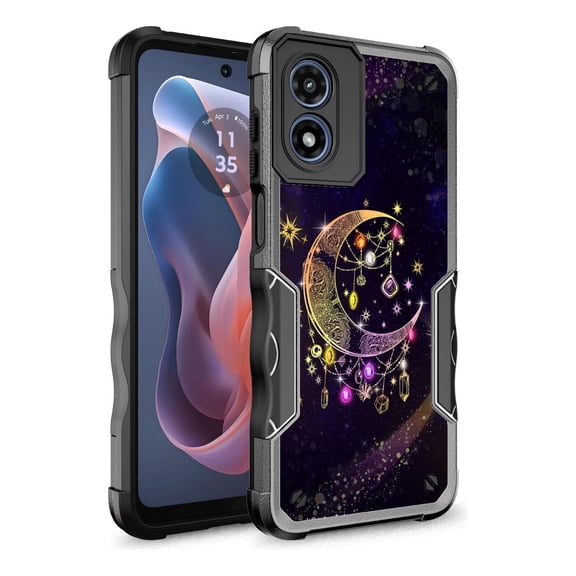 Rosebono Compatible With Motorola Moto G Play 2024 Case, Hybrid Dual Layer Graphic Design Pattern Heavy Duty Protection Case For Motorola Moto G Play 2024 (Wiccan)