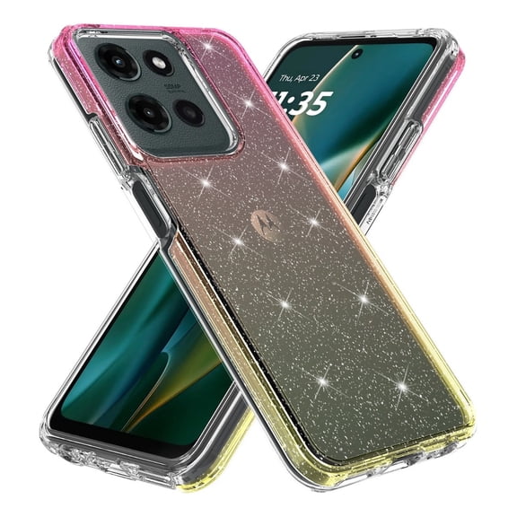 Rosebono Compatible With Motorola Moto G Play 2026 Case / Motorola Moto G 2026 Case, Hybrid Glitter Sparkle Transparent Colorful Gradient TPU Skin Cover Protection Case (Gold/Pink)