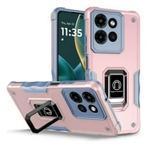 Rosebono Compatible With Motorola Moto G Power 2025 Case, Hybrid Metal Ring Magnetic Support Kickstand Protective Defender Armor Cover Case (Rose Gold)