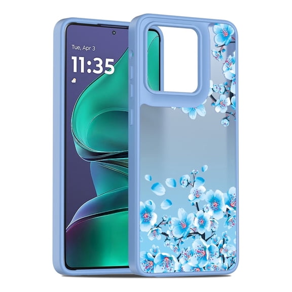 Rosebono Compatible With Motorola Moto G Stylus 2025 Case, Graphic Design Translucent Matte Gradient Transparent Soft TPU Skin Cover Protection Case (Blue Flower)