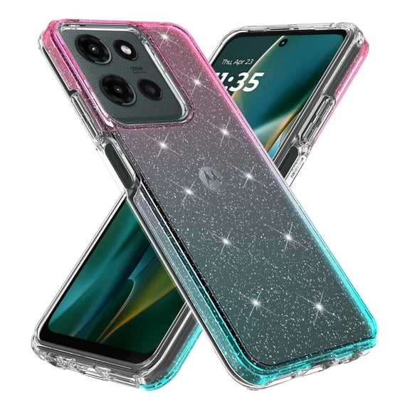 Rosebono Compatible With Motorola Moto G Stylus 2025 Case, Hybrid Glitter Sparkle Transparent Colorful Gradient TPU Skin Cover Protection Case (Pink/Teal)