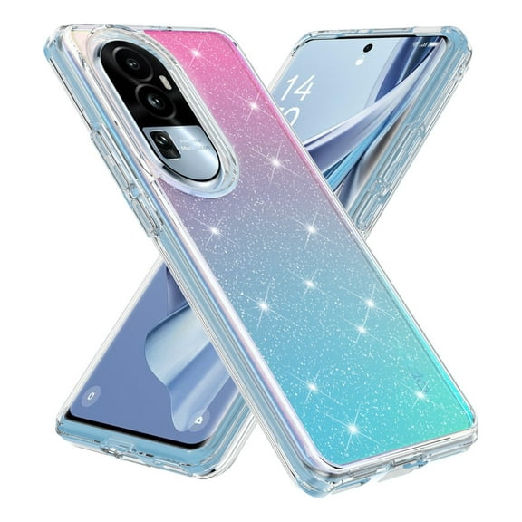 Rosebono Compatible With OPPO Reno 10 / Reno 10 Pro Case, Hybrid Glitter Sparkle Transparent Colorful Gradient TPU Skin Cover Protection Case (Pink/Teal)