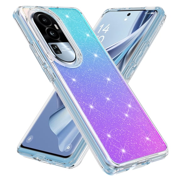 Rosebono Compatible With OPPO Reno 10 / Reno 10 Pro Case, Hybrid Glitter Sparkle Transparent Colorful Gradient TPU Skin Cover Protection Case (Teal/Purple)