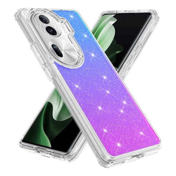 Rosebono Compatible With OPPO Reno 11 / Reno 11 Pro Case, Hybrid Glitter Sparkle Transparent Colorful Gradient TPU Skin Cover Protection Case (Blue/Purple)