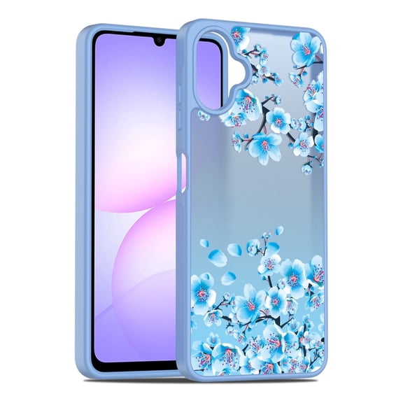 Rosebono Compatible With Samsung Galaxy A06 4G / A06 5G / Galaxy A07 Case, Graphic Design Translucent Matte Gradient Transparent Soft TPU Skin Cover Protection Case (Blue Flower)