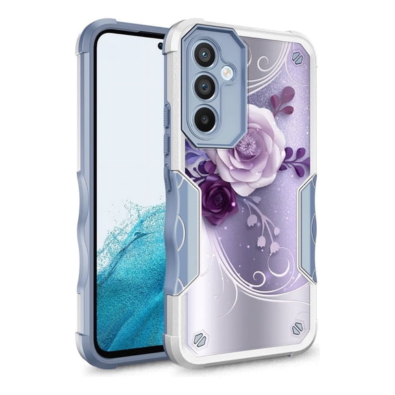 Rosebono Compatible With Samsung Galaxy A16 Case, Hybrid Dual Layer Graphic Design Pattern Heavy Duty Protection Case For Samsung Galaxy A16 (Purple Flower)
