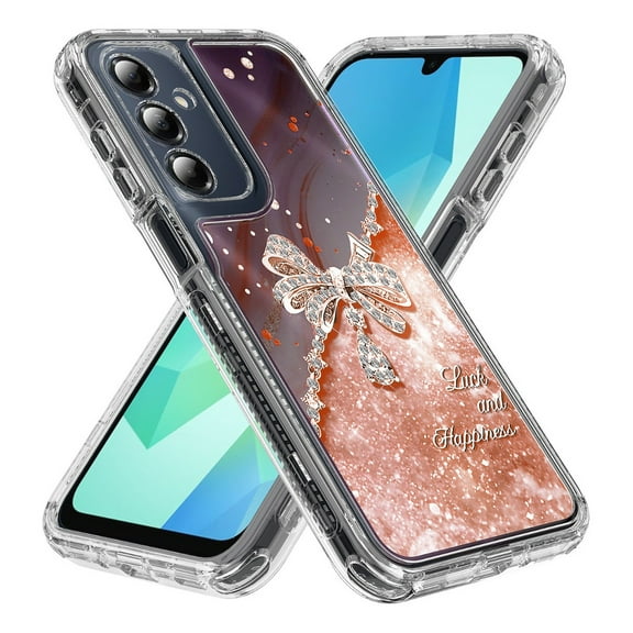 Rosebono Compatible With Samsung Galaxy A36 / Samsung Galaxy A56 Sparkle Rhinestone Diamond Colorful Butterfly Graphics Design 3-Layer Hybrid Armor Cover Case (Purple)