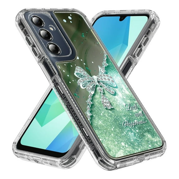 Rosebono Compatible With Samsung Galaxy A36 / Samsung Galaxy A56 Sparkle Rhinestone Diamond Colorful Butterfly Graphics Design 3-Layer Hybrid Armor Cover Case (Blue)