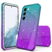 Rosebono Compatible With Samsung Galaxy S23 FE Case, Hybrid Glitter Sparkle Transparent Colorful Gradient TPU Skin Cover Protection Case Teal/Purple