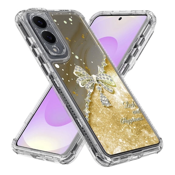 Rosebono Compatible With Samsung Galaxy S25 Edge Sparkle Rhinestone Diamond Colorful Butterfly Graphics Design 3-Layer Hybrid Armor Cover Case (Yellow)