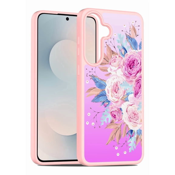 Rosebono Compatible With Samsung Galaxy S25 FE Case, Graphic Design Translucent Matte Gradient Transparent Soft TPU Skin Cover Protection Case (Pink Flower)
