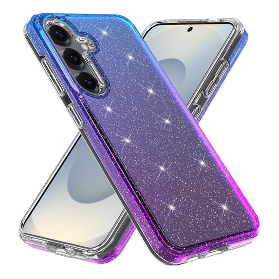 Rosebono Compatible With Samsung Galaxy S25 Plus Case, Hybrid Glitter Sparkle Transparent Colorful Gradient TPU Skin Cover Protection Case (Blue/Purple)
