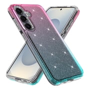 Rosebono Compatible With Samsung Galaxy S25 Plus Case, Hybrid Glitter Sparkle Transparent Colorful Gradient TPU Skin Cover Protection Case (Pink/Teal)