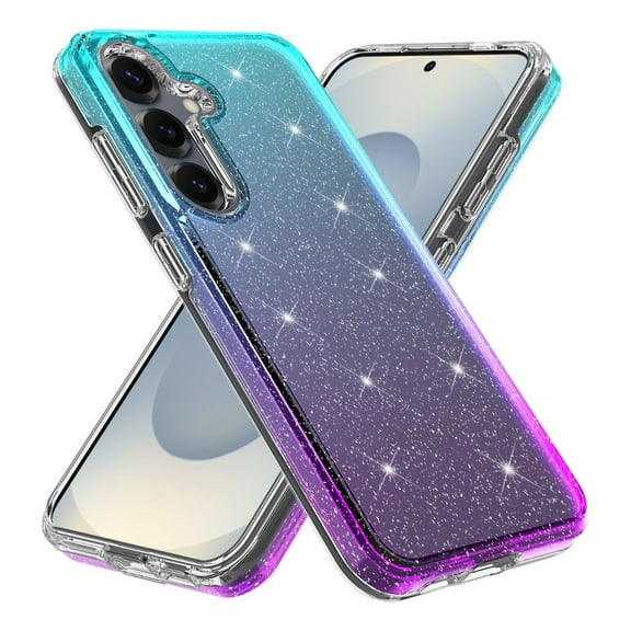 Rosebono Compatible With Samsung Galaxy S25 Plus Case, Hybrid Glitter Sparkle Transparent Colorful Gradient TPU Skin Cover Protection Case (Teal/Purple)