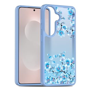 Rosebono Compatible With Samsung Galaxy S26 Case, Graphic Design Translucent Matte Gradient Transparent Soft TPU Skin Cover Protection Case (Blue Flower)