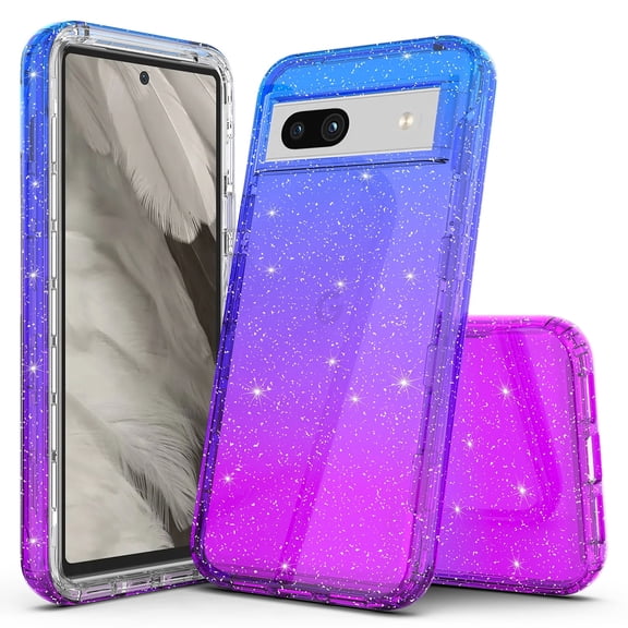 Rosebono Compatible With Google Pixel 8, Hybrid Glitter Sparkle Transparent Colorful Gradient TPU Skin Cover Protection Case (Blue/Purple)