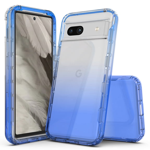Rosebono Compatible With Google Pixel 8, Hybrid Gradient Transparent Soft TPU Clear Skin Cover Protection Case (Blue)