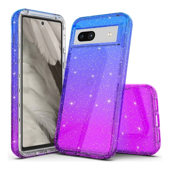 Rosebono Compatible With Google Pixel 8A, Hybrid Glitter Sparkle Transparent Colorful Gradient TPU Skin Cover Protection Case (Blue/Purple)