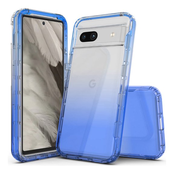 Rosebono Compatible With Google Pixel 8A, Hybrid Gradient Transparent Soft TPU Clear Skin Cover Protection Case (Blue)