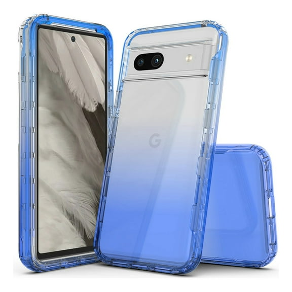 Rosebono Compatible With Google Pixel 8A, Hybrid Gradient Transparent Soft TPU Clear Skin Cover Protection Case (Blue)