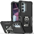 thumbnail image 1 of Rosebono Compatible With Motorola Edge 2022 Case, Hybrid Metal Ring Magnetic Support Kickstand Protective Defender Armor Cover Case (Black), 1 of 5