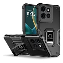 Rosebono Compatible With Motorola Edge 2025 Case, Hybrid Metal Ring Magnetic Support Kickstand Protective Defender Armor Cover Case (Black)