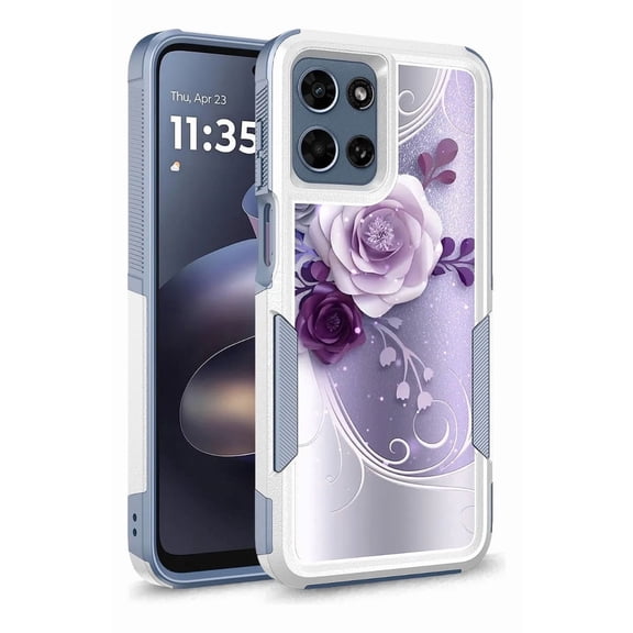 Rosebono Compatible With Motorola Edge 2025 Case, Hybrid Graphic Design Pattern Case (Purple Flower)