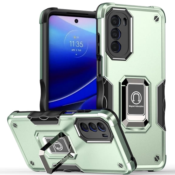 Rosebono Compatible With Motorola Edge Plus 2022 / Motorola Edge 30 Pro Case, Hybrid Metal Ring Magnetic Support Kickstand Protective Defender Armor Cover Case (Green)