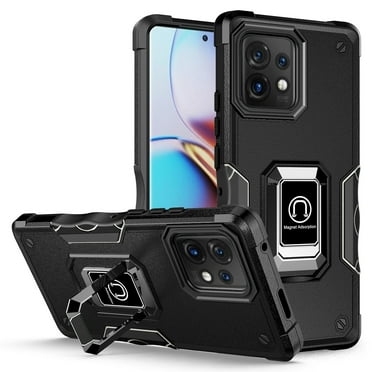 Rosebono Compatible With Motorola Edge Plus 2023/Moto X40/Moto X40 Pro Case, Hybrid Metal Ring Magnetic Support Kickstand Protective Defender Armor Cover Case (Black)