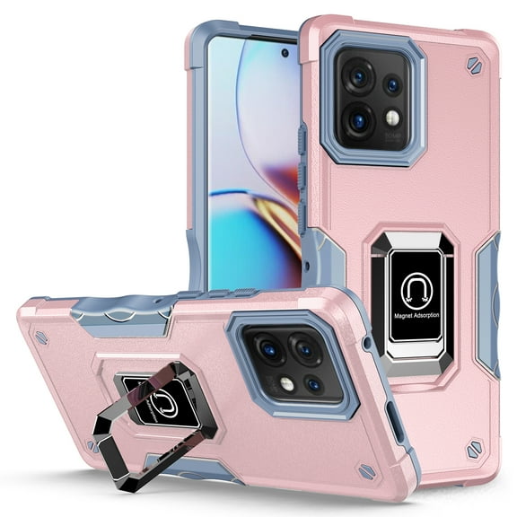 Rosebono Compatible With Motorola Edge Plus 2023/Moto X40/Moto X40 Pro Case, Hybrid Metal Ring Magnetic Support Kickstand Protective Defender Armor Cover Case (Rose Gold)
