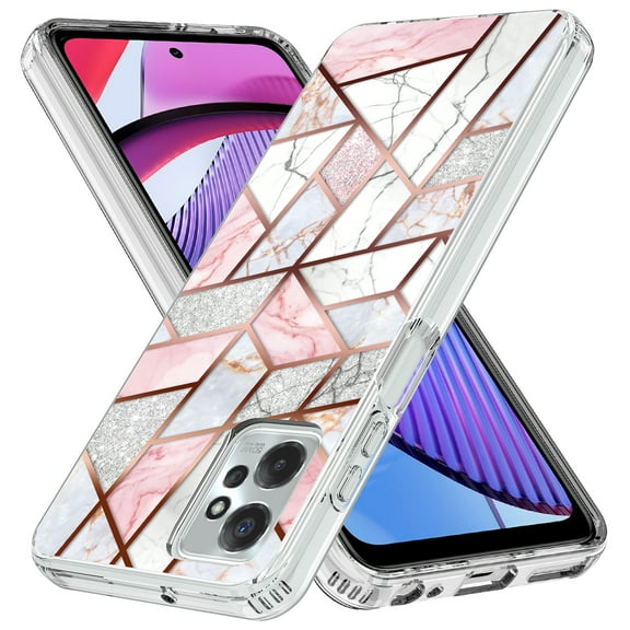 Rosebono Compatible With Motorola Moto G 5G 2023 Case Hybrid Bling Glitter Sparkle Laser Pink Polygon Geometric Marble Graphic Cover Case for Motorola Moto G 5G 2023