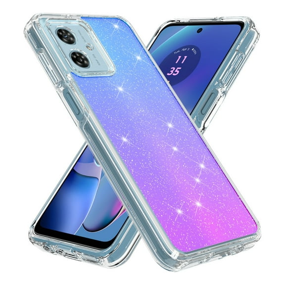 Rosebono Compatible With Motorola Moto G 5G 2024 Case, Hybrid Glitter Sparkle Transparent Colorful Gradient TPU Skin Cover Protection Case (Blue/Purple)