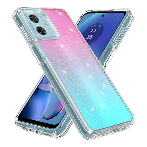 Rosebono Compatible With Motorola Moto G 5G 2024 Case, Hybrid Glitter Sparkle Transparent Colorful Gradient TPU Skin Cover Protection Case (Pink/Teal)